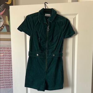 Green Short Sleeve Zip-Up Romper